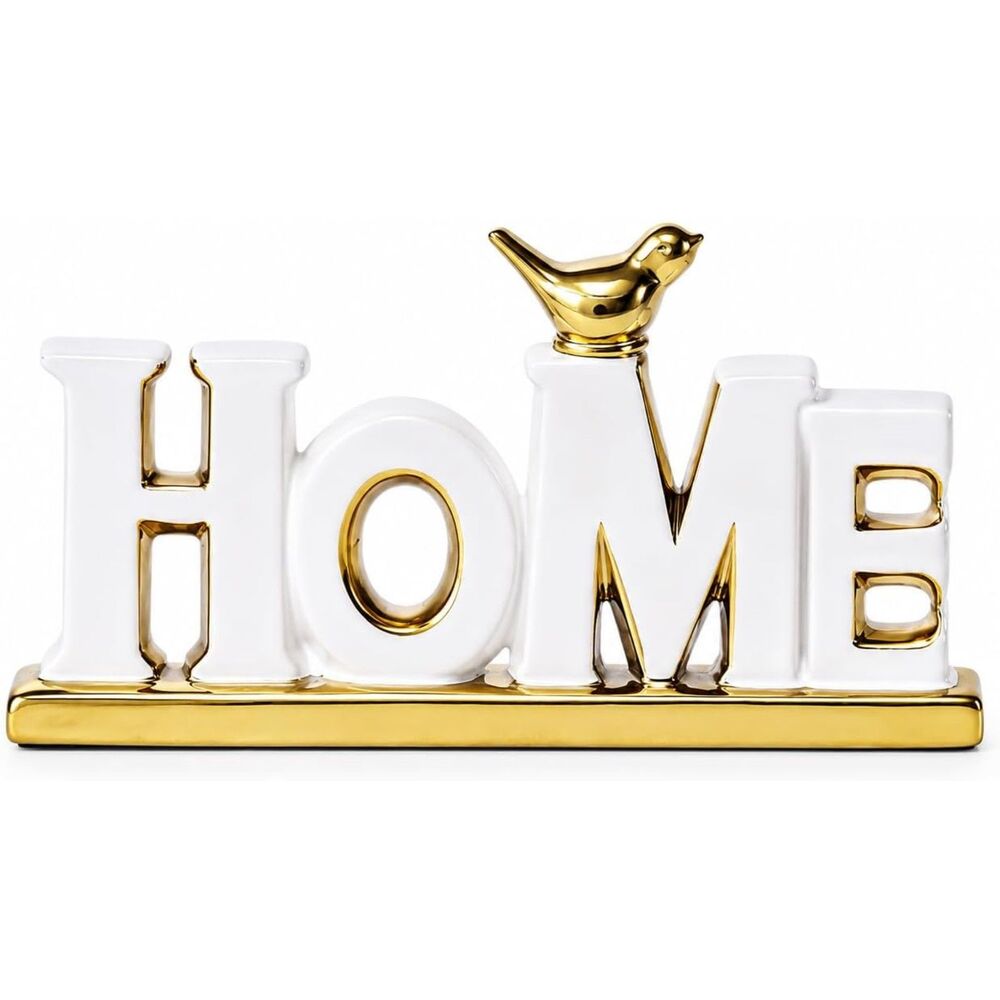 XMGZQ Ceramic Home Shape Statue - White and Gold